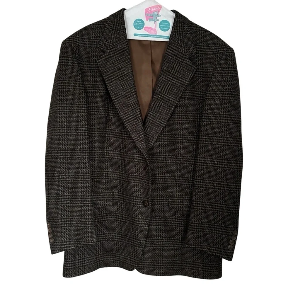 Hart Schaffner Marx Blazer Brown Plaid Two Button Wool Preppy Office Size 41R
